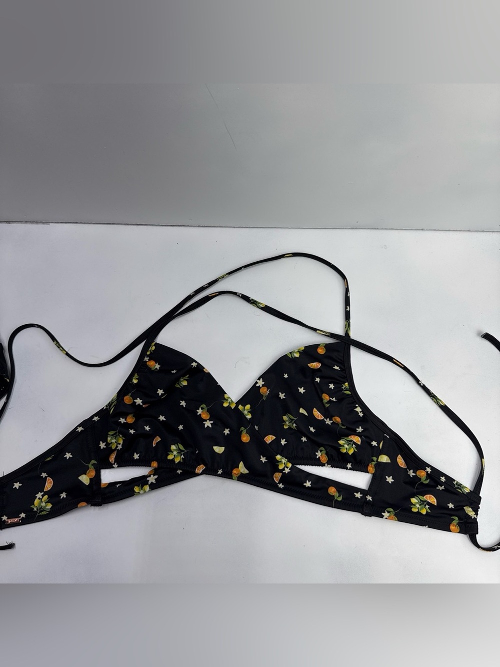 Pink Women’s Black Bikini Set with Citrus Fruits